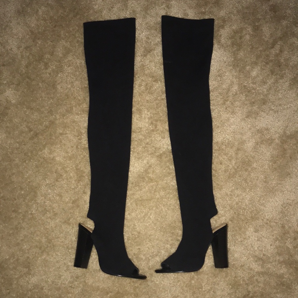 Peep toe thigh high boots